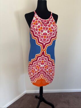 Banana Republic Pink, Blue & Orange Geometric Halter Mini Dress